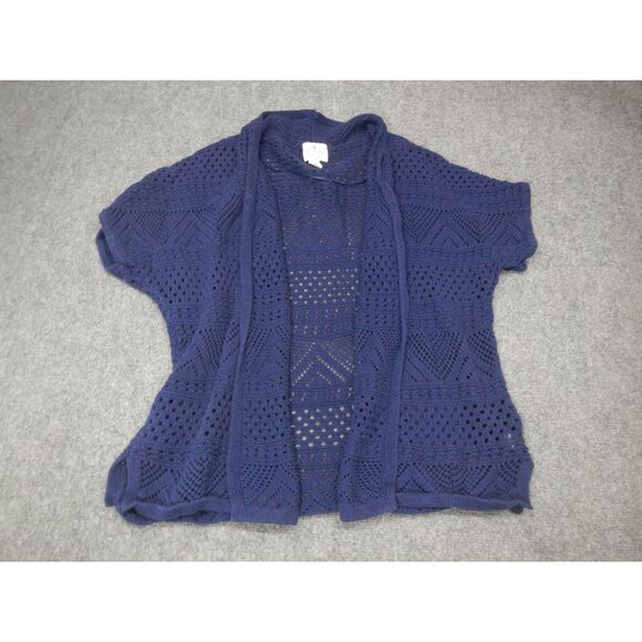 St John's Bay Navy Blue Crochet Knit Cardigan Size 1X Short‎ Sleeve Open Front - Picture 1 of 12